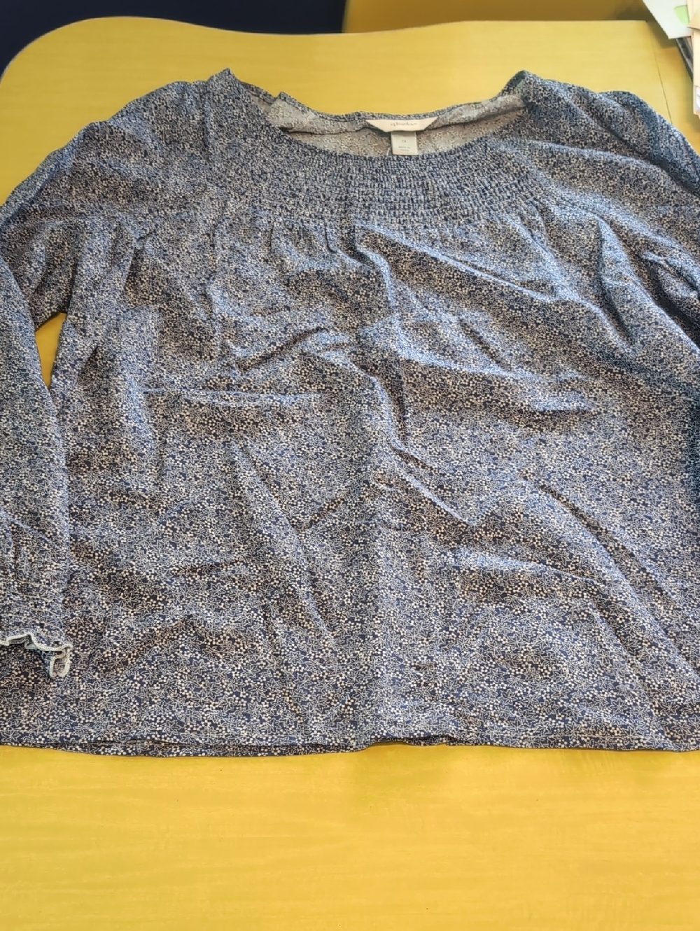 CJ Banks Navy Micro Floral Lightweight Long Sleeve